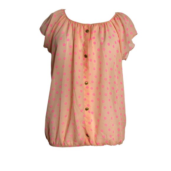 VTG Y2K Annabelle Blush Pink Polka Dot Semi Sheer Pullover Blouse Size Large - Picture 9 of 9